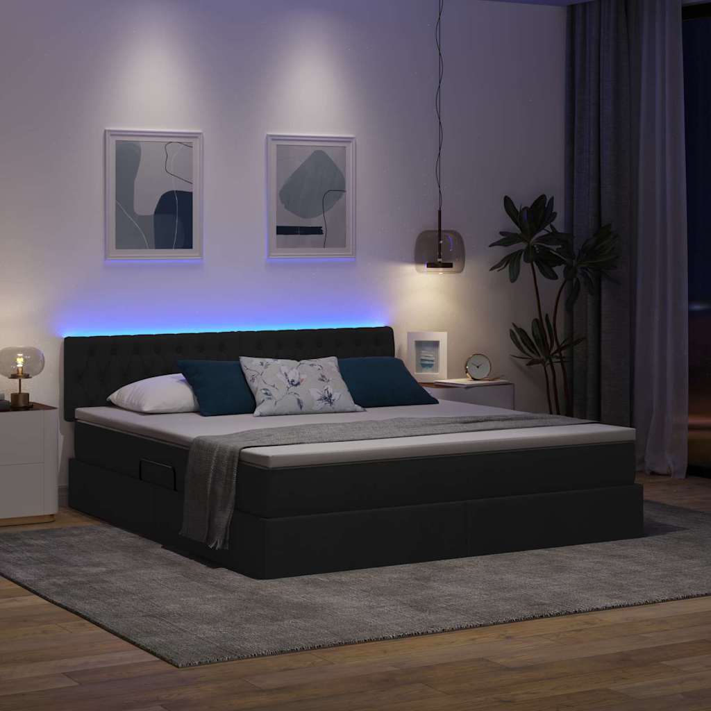 LED-Speicherbett mit Matratze Schwarz 160 x 200 cm Stoff