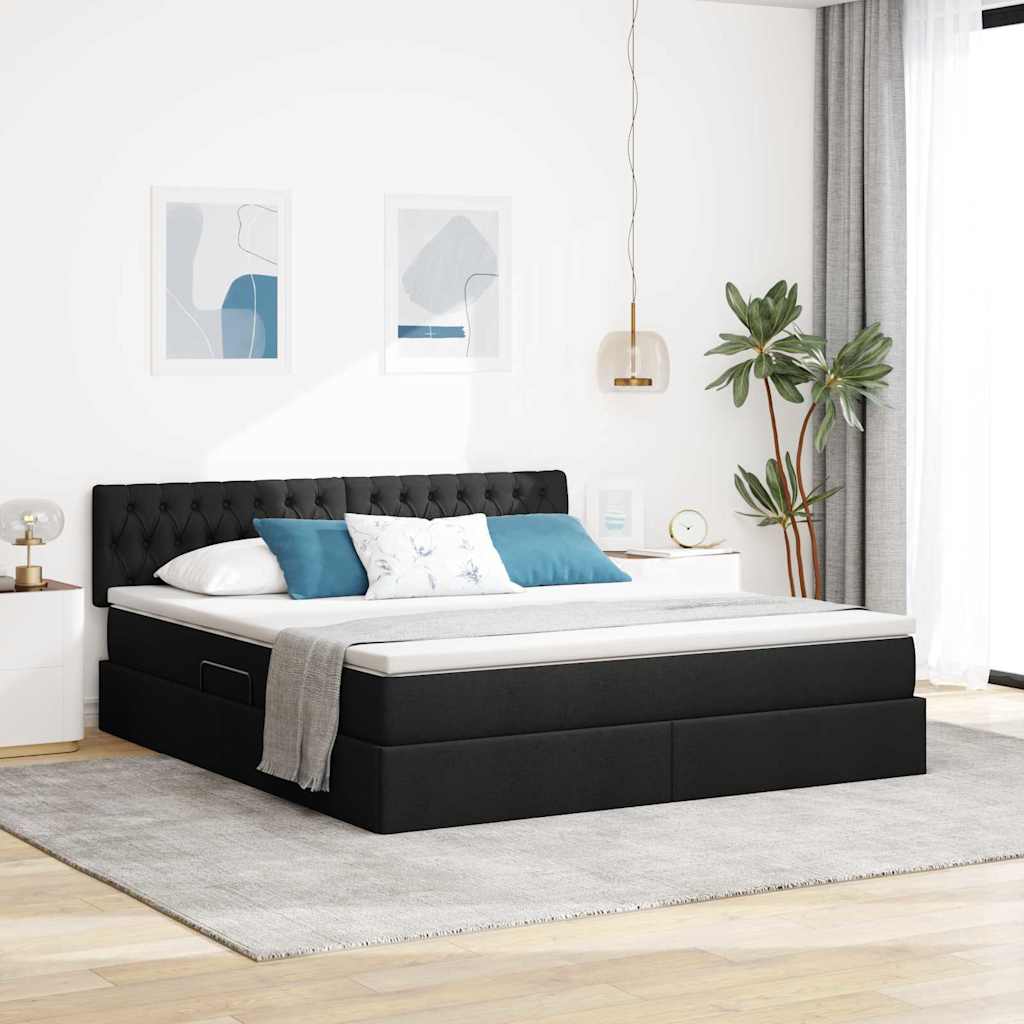 LED-Speicherbett mit Matratze Schwarz 160 x 200 cm Stoff