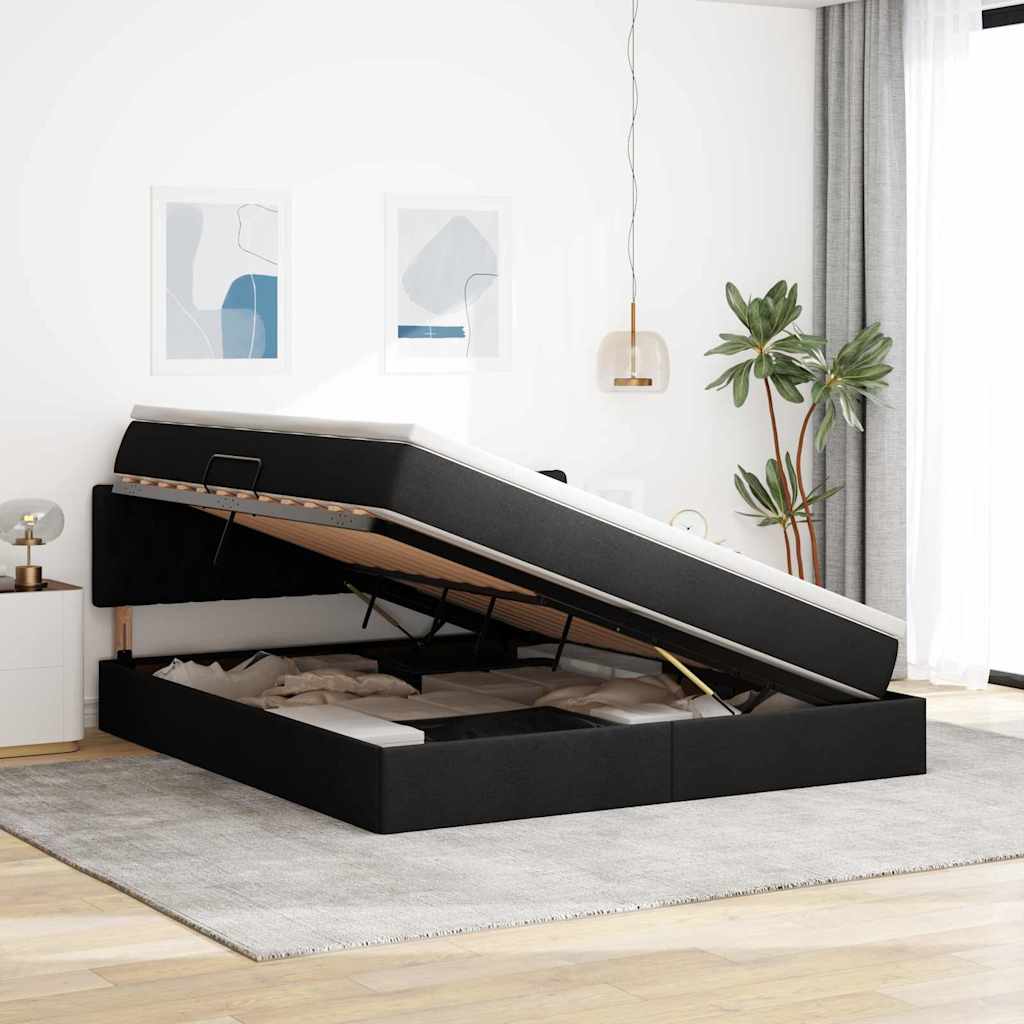 LED-Speicherbett mit Matratze Schwarz 160 x 200 cm Stoff