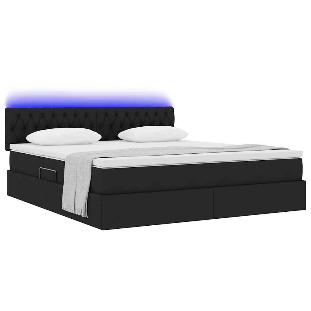 LED-Speicherbett mit Matratze Schwarz 160 x 200 cm Stoff