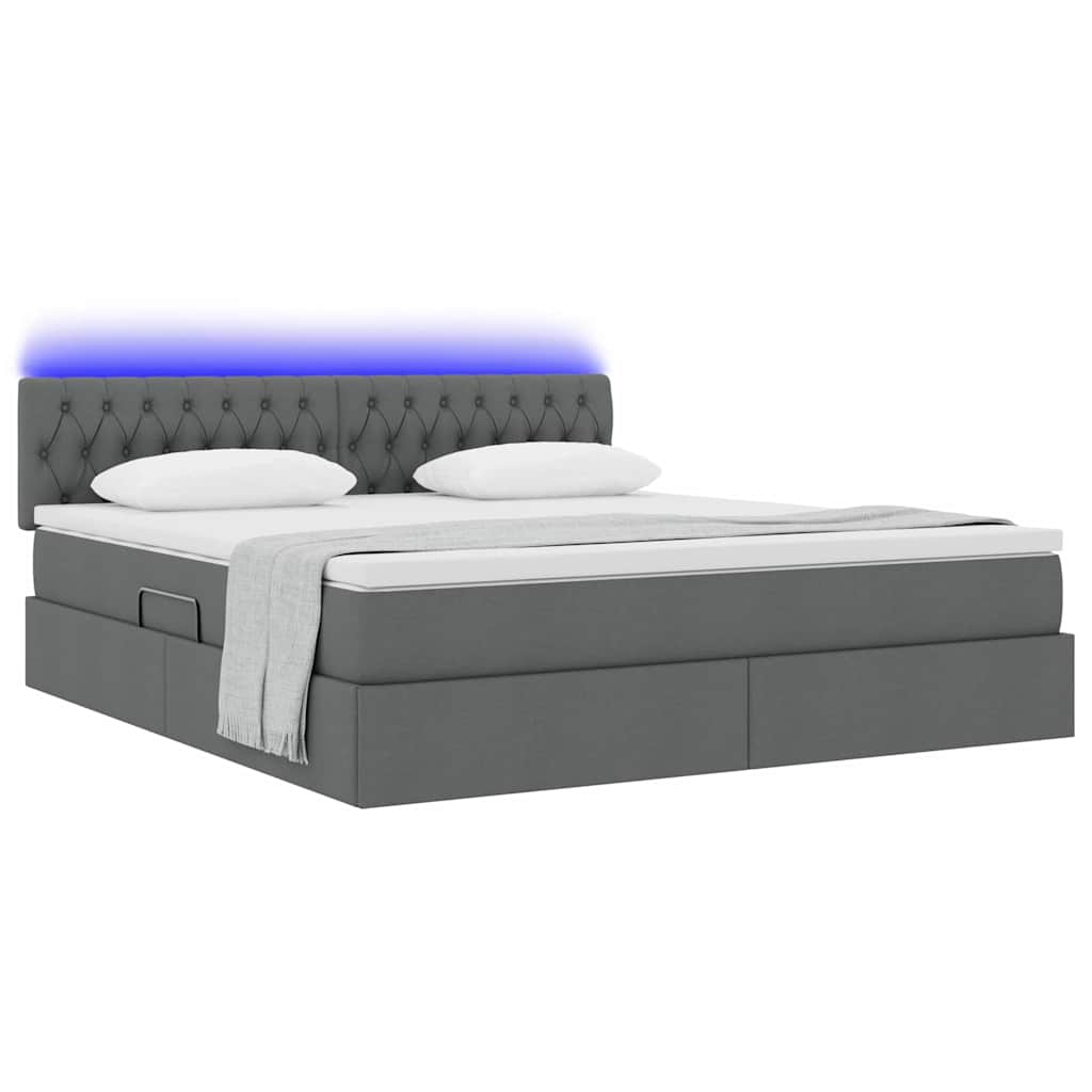 LED-Speicherbett mit Matratze Dunkelgrau 180 x 200 cm Stoff