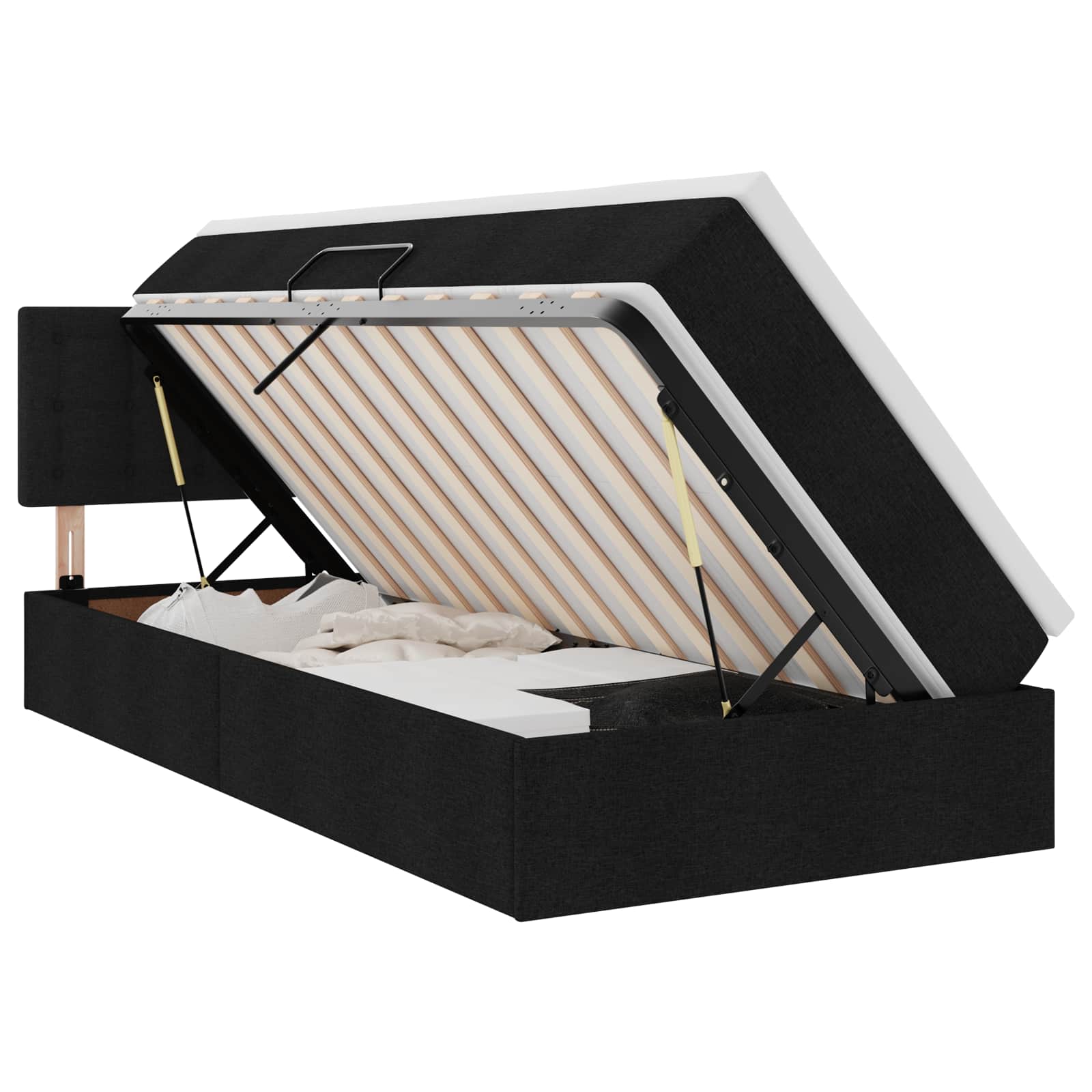 LED-Speicherbett mit Matratze Schwarz 90 x 190 cm Stoff