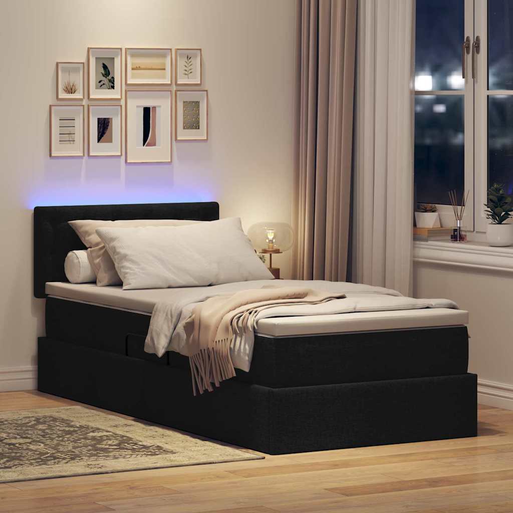 LED-Speicherbett mit Matratze Schwarz 90 x 200 cm Stoff