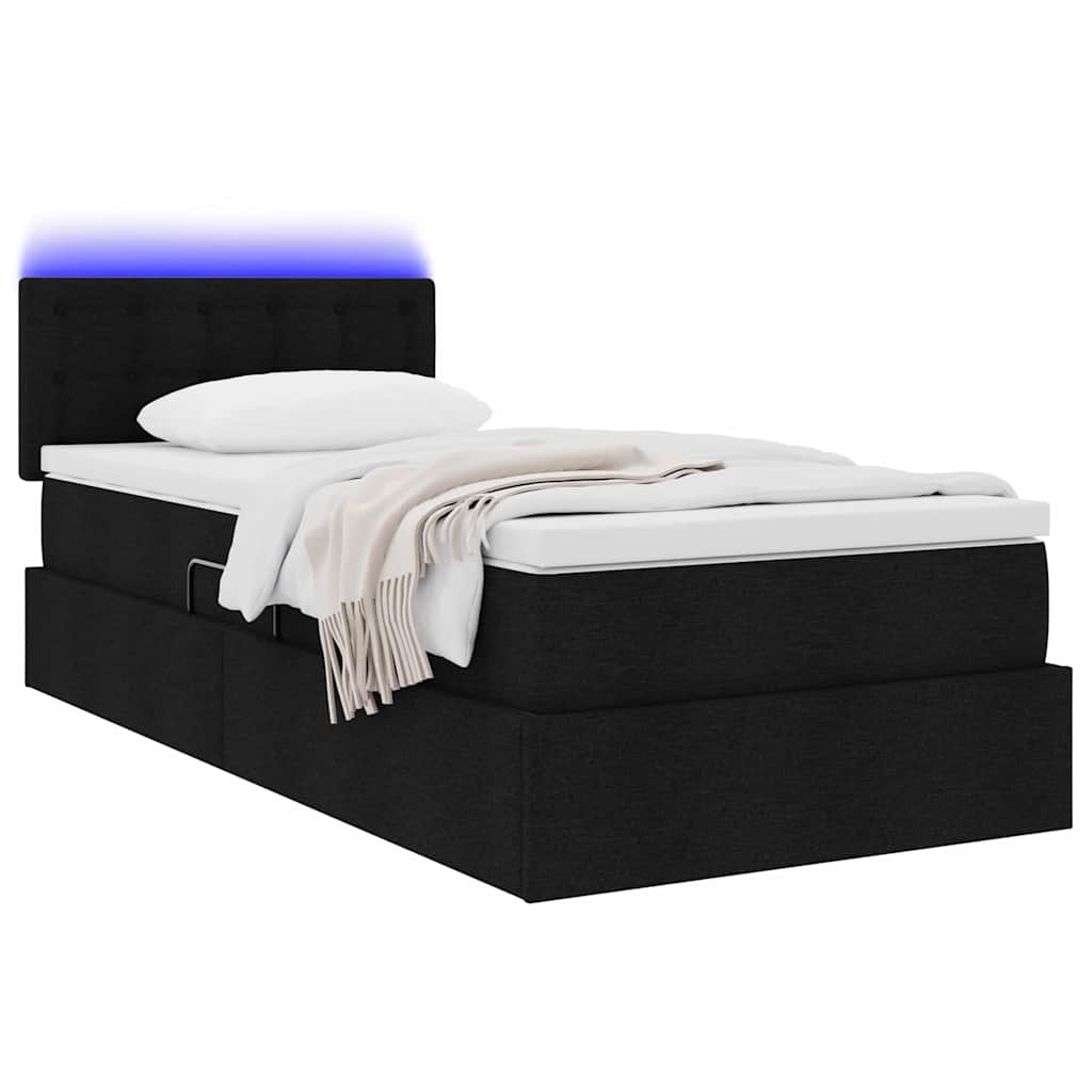 LED-Speicherbett mit Matratze Schwarz 90 x 200 cm Stoff