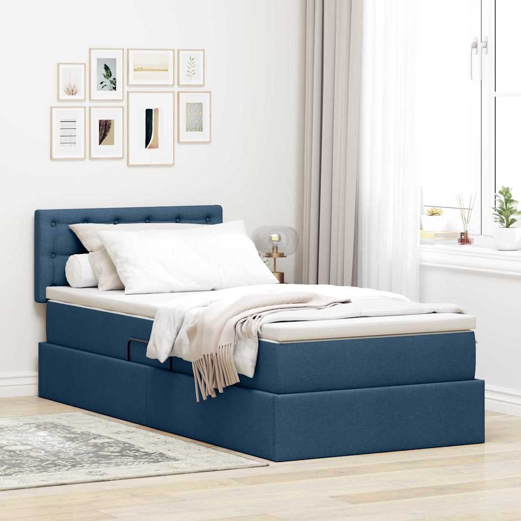 LED-Speicherbett mit Matratze Blau 90 x 200 cm Stoff