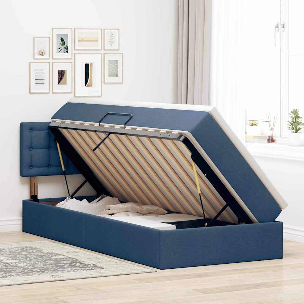 LED-Speicherbett mit Matratze Blau 90 x 200 cm Stoff