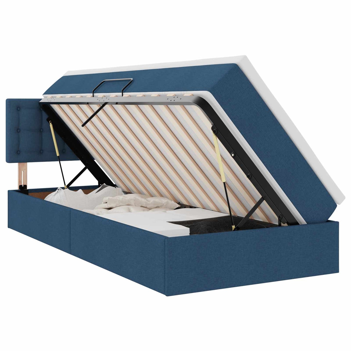 LED-Speicherbett mit Matratze Blau 90 x 200 cm Stoff