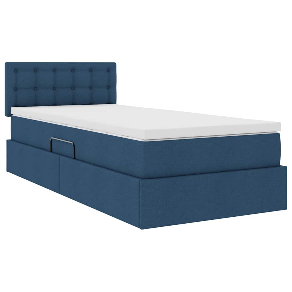 LED-Speicherbett mit Matratze Blau 90 x 200 cm Stoff