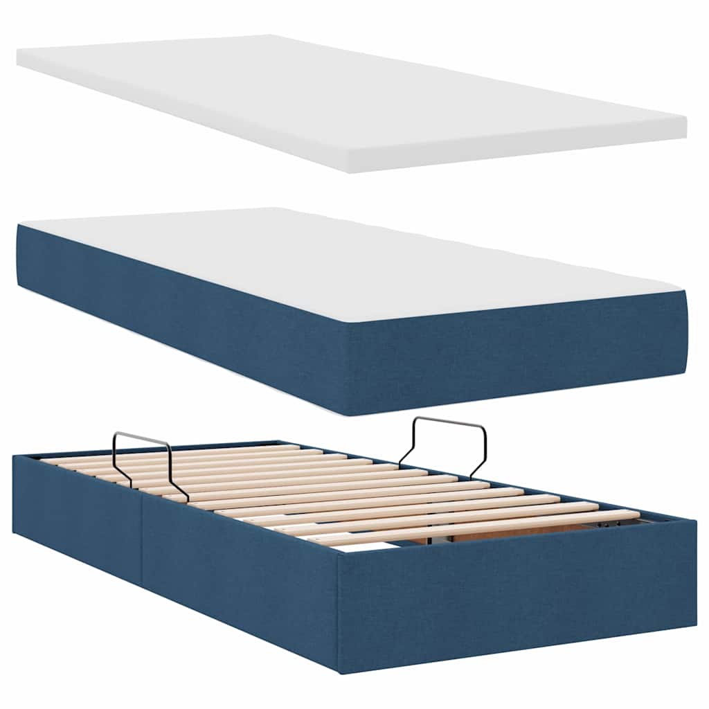 LED-Speicherbett mit Matratze Blau 90 x 200 cm Stoff