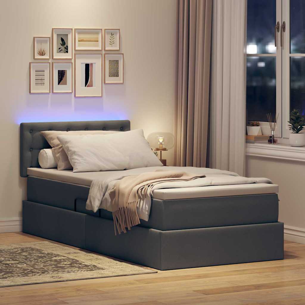 LED-Speicherbett mit Matratze Dunkelgrau 100 x 200 cm Stoff