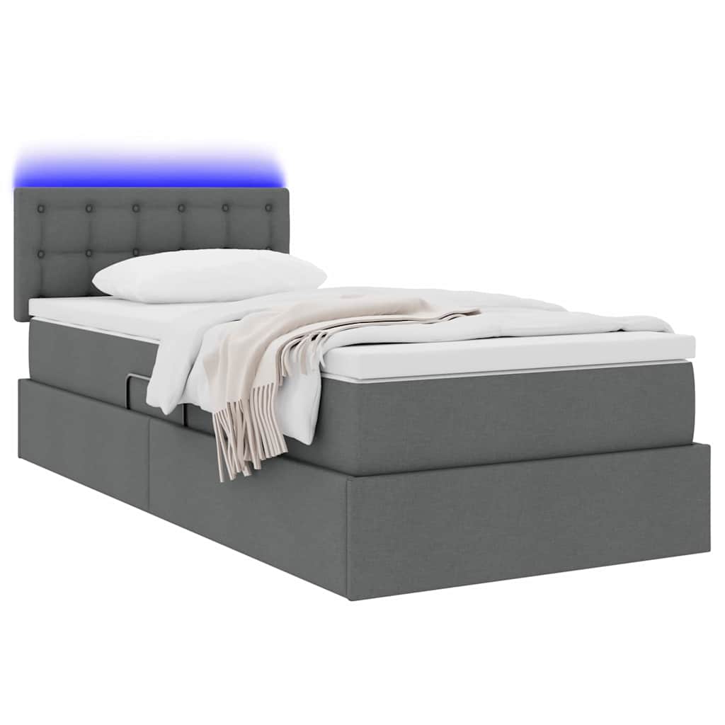 LED-Speicherbett mit Matratze Dunkelgrau 100 x 200 cm Stoff
