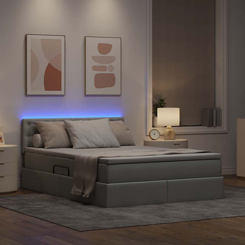 LED-Speicherbett mit Matratze Hellgrau 140 x 200 cm Stoff