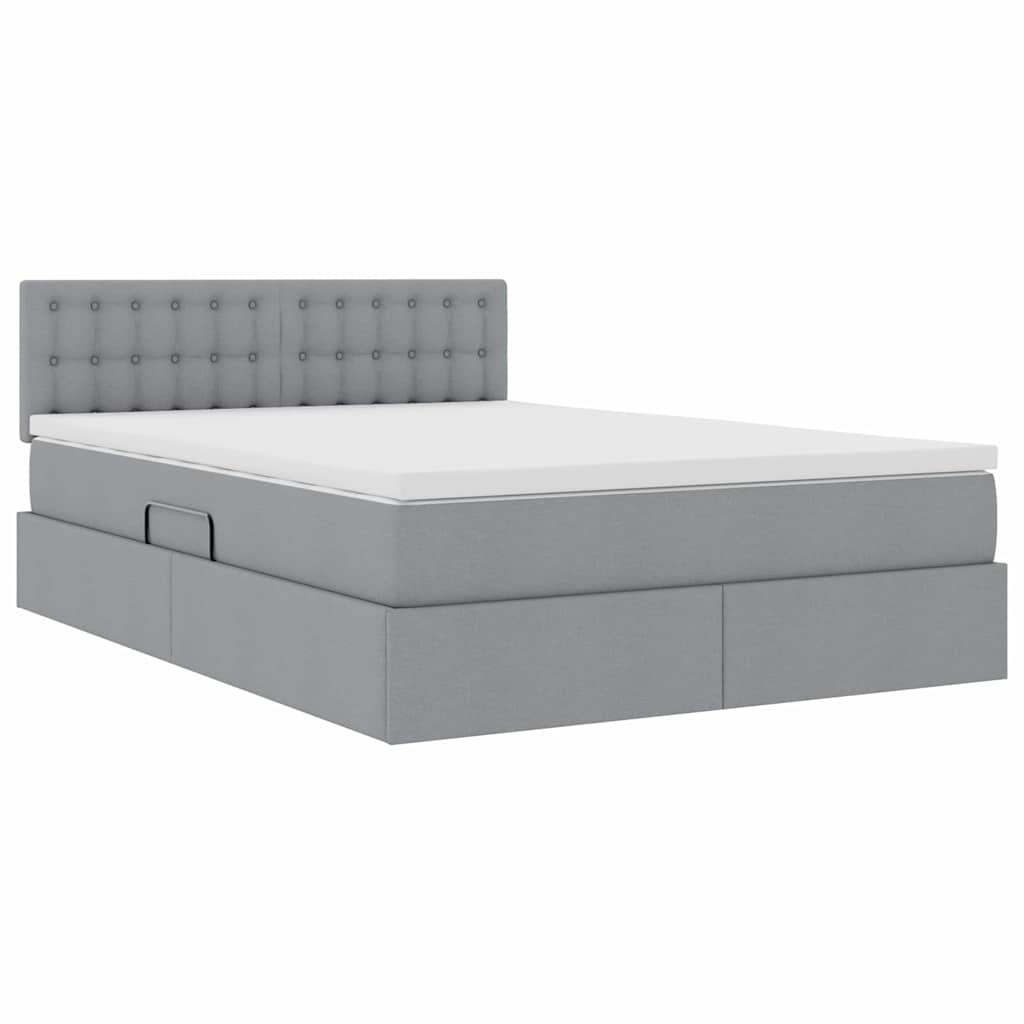 LED-Speicherbett mit Matratze Hellgrau 140 x 200 cm Stoff
