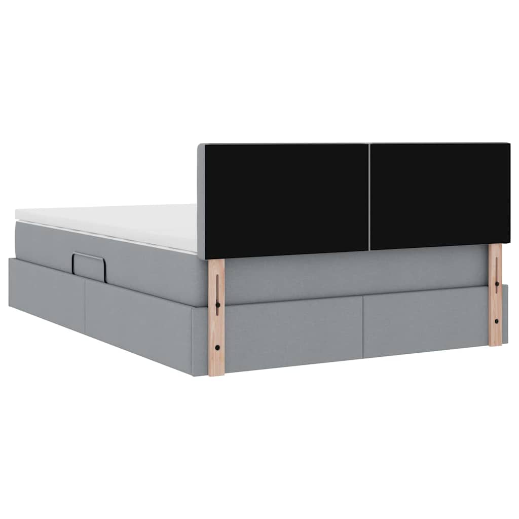 LED-Speicherbett mit Matratze Hellgrau 140 x 200 cm Stoff