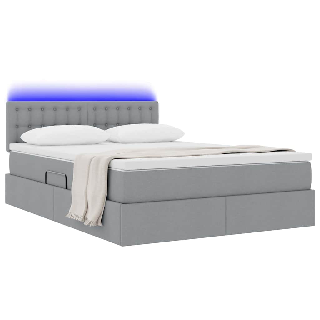 LED-Speicherbett mit Matratze Hellgrau 140 x 200 cm Stoff