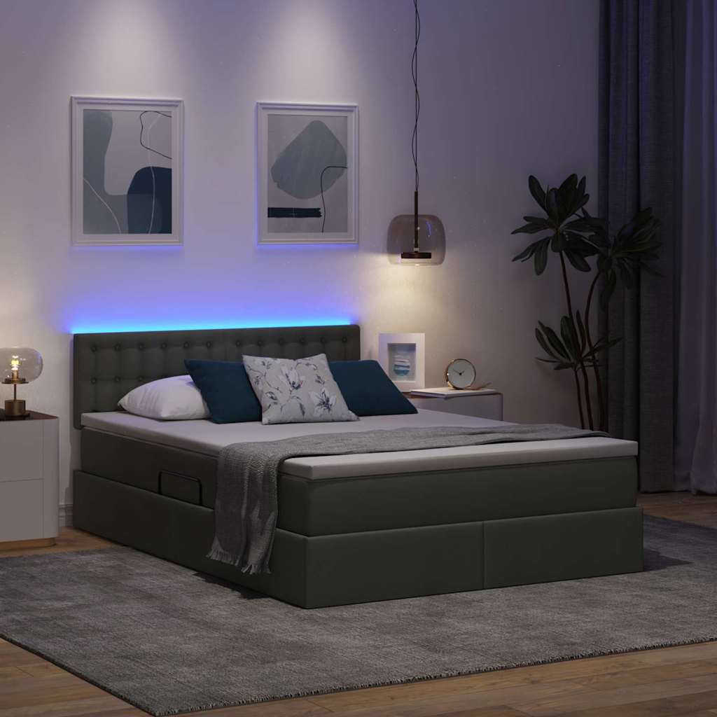 LED-Speicherbett mit Matratze Dunkelgrau 140 x 200 cm Stoff
