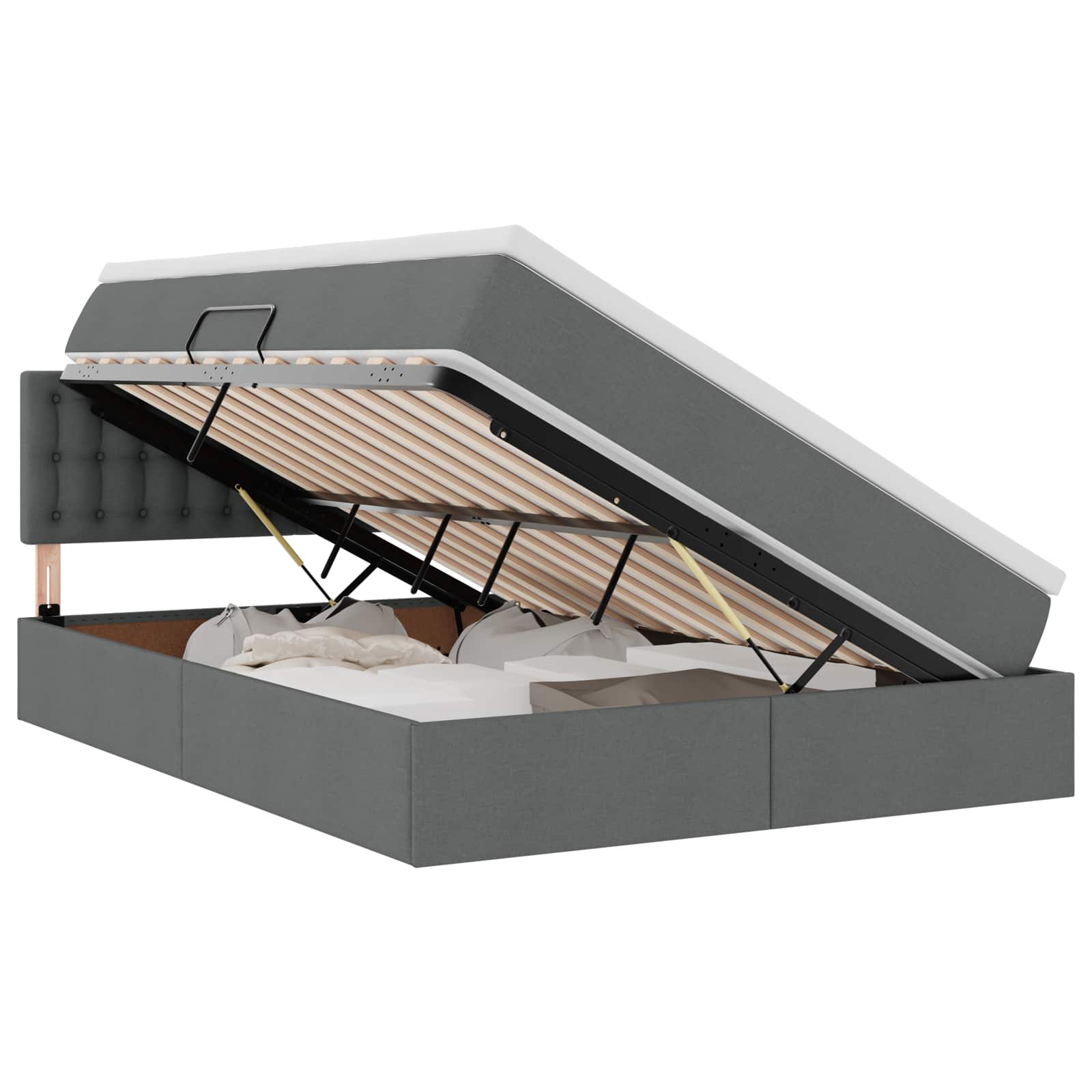 LED-Speicherbett mit Matratze Dunkelgrau 140 x 200 cm Stoff