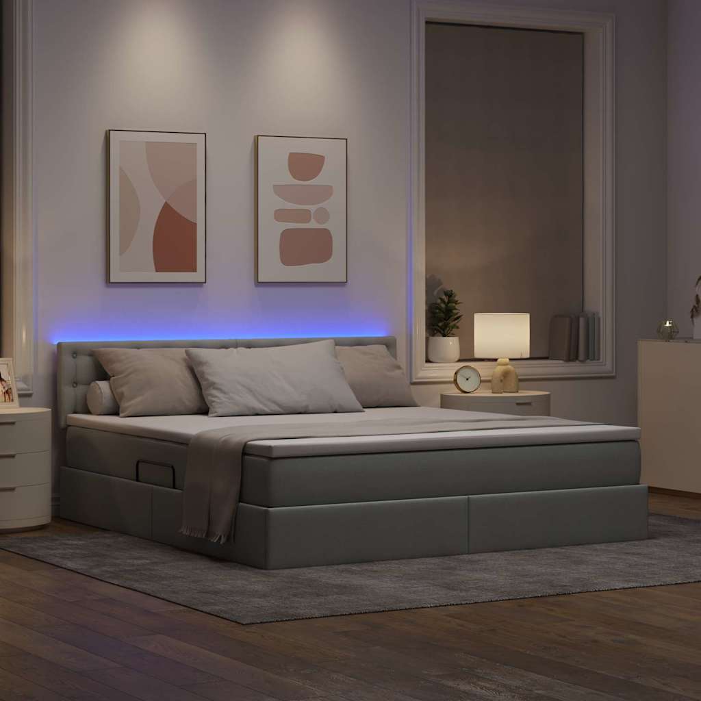 LED-Speicherbett mit Matratze Hellgrau 160 x 200 cm Stoff