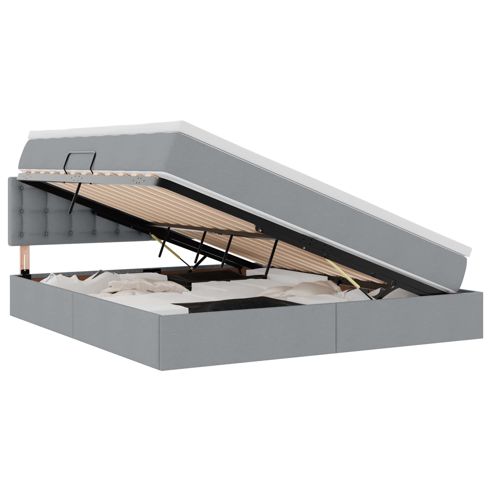 LED-Speicherbett mit Matratze Hellgrau 160 x 200 cm Stoff