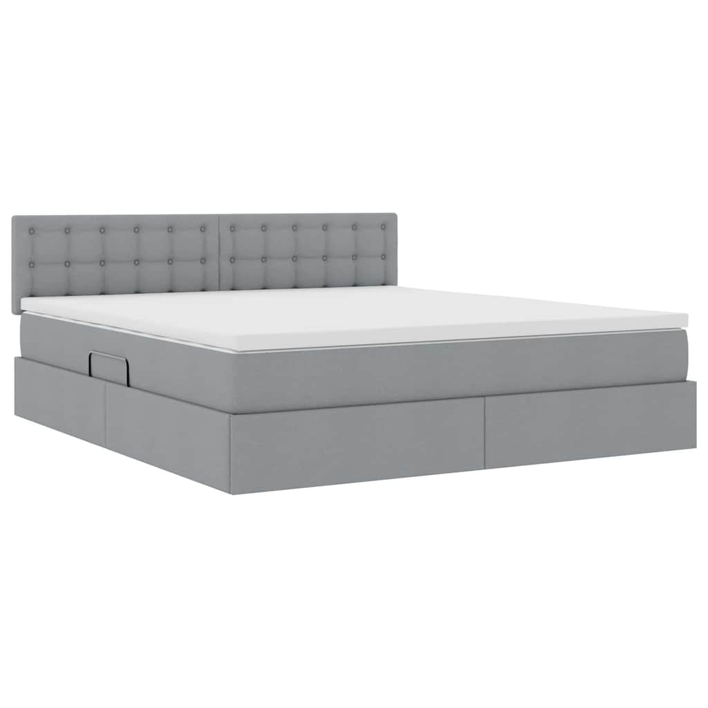 LED-Speicherbett mit Matratze Hellgrau 160 x 200 cm Stoff