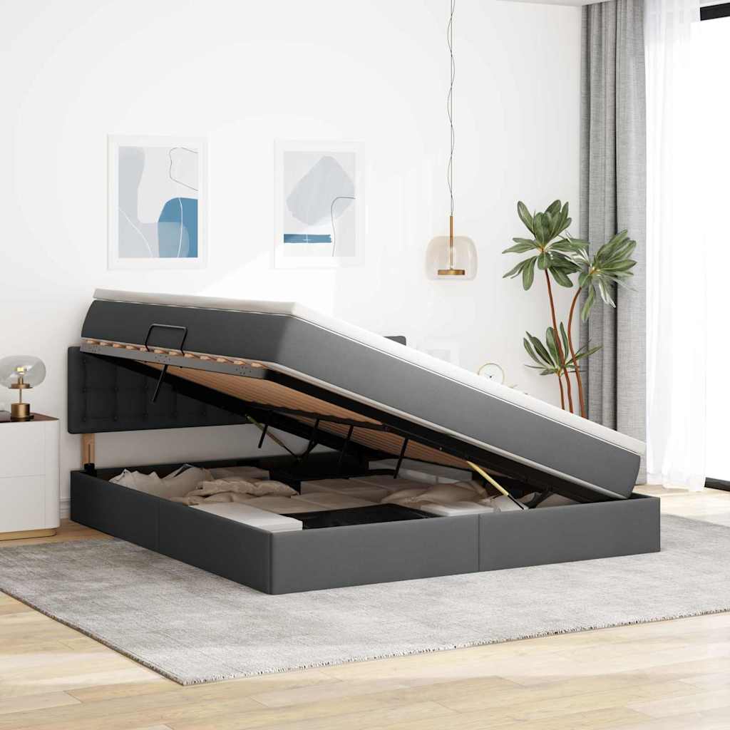 LED-Speicherbett mit Matratze Dunkelgrau 160 x 200 cm Stoff