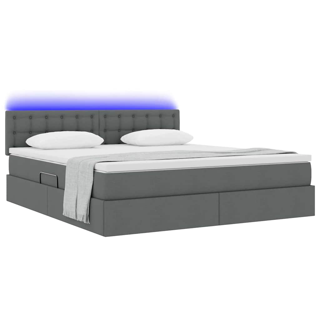 LED-Speicherbett mit Matratze Dunkelgrau 160 x 200 cm Stoff