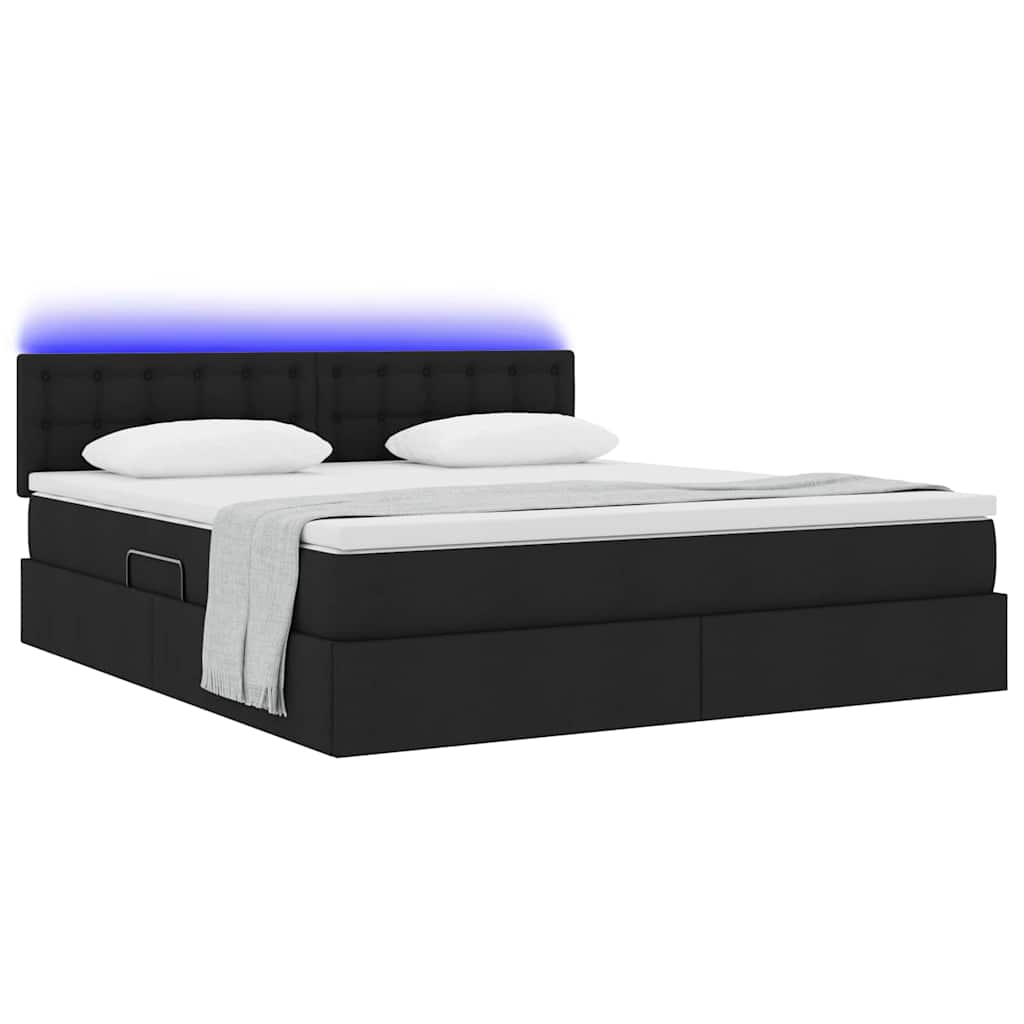 LED-Speicherbett mit Matratze Schwarz 160 x 200 cm Stoff