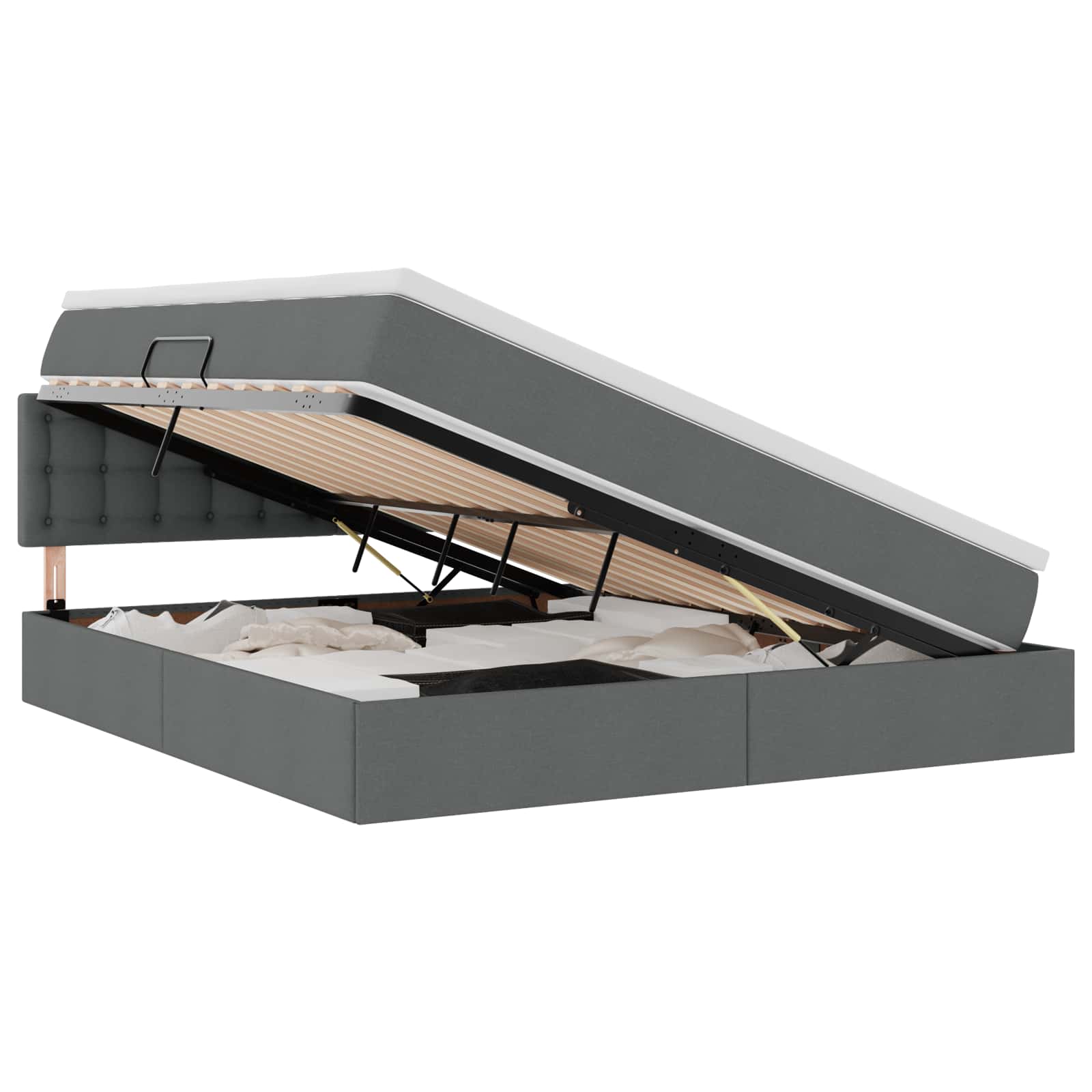 LED-Speicherbett mit Matratze Dunkelgrau 180 x 200 cm Stoff