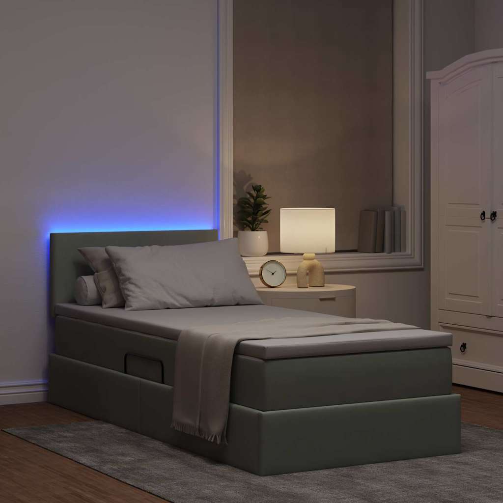LED-Speicherbett mit Matratze Hellgrau 90 x 200 cm Samt