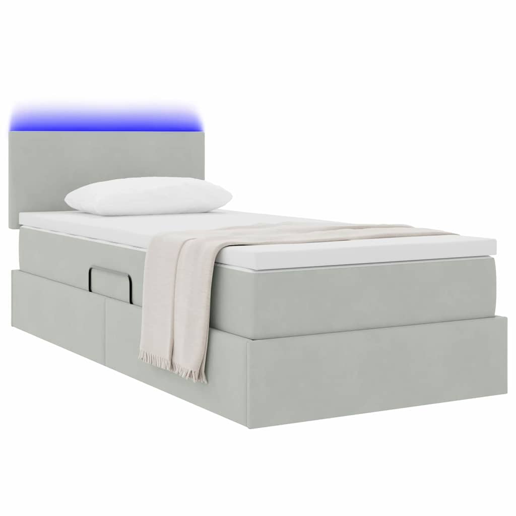 LED-Speicherbett mit Matratze Hellgrau 90 x 200 cm Samt
