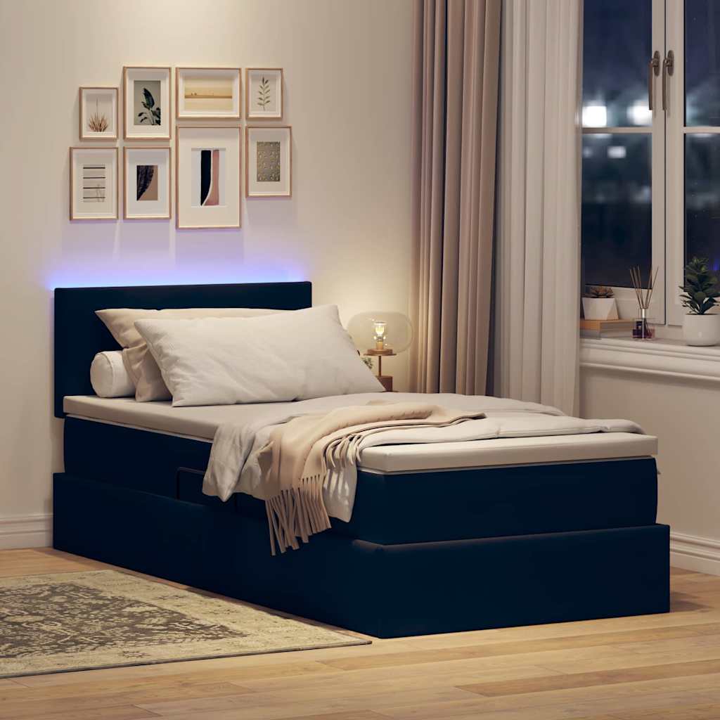LED-Speicherbett mit Matratze Schwarz 100 x 200 cm Samt