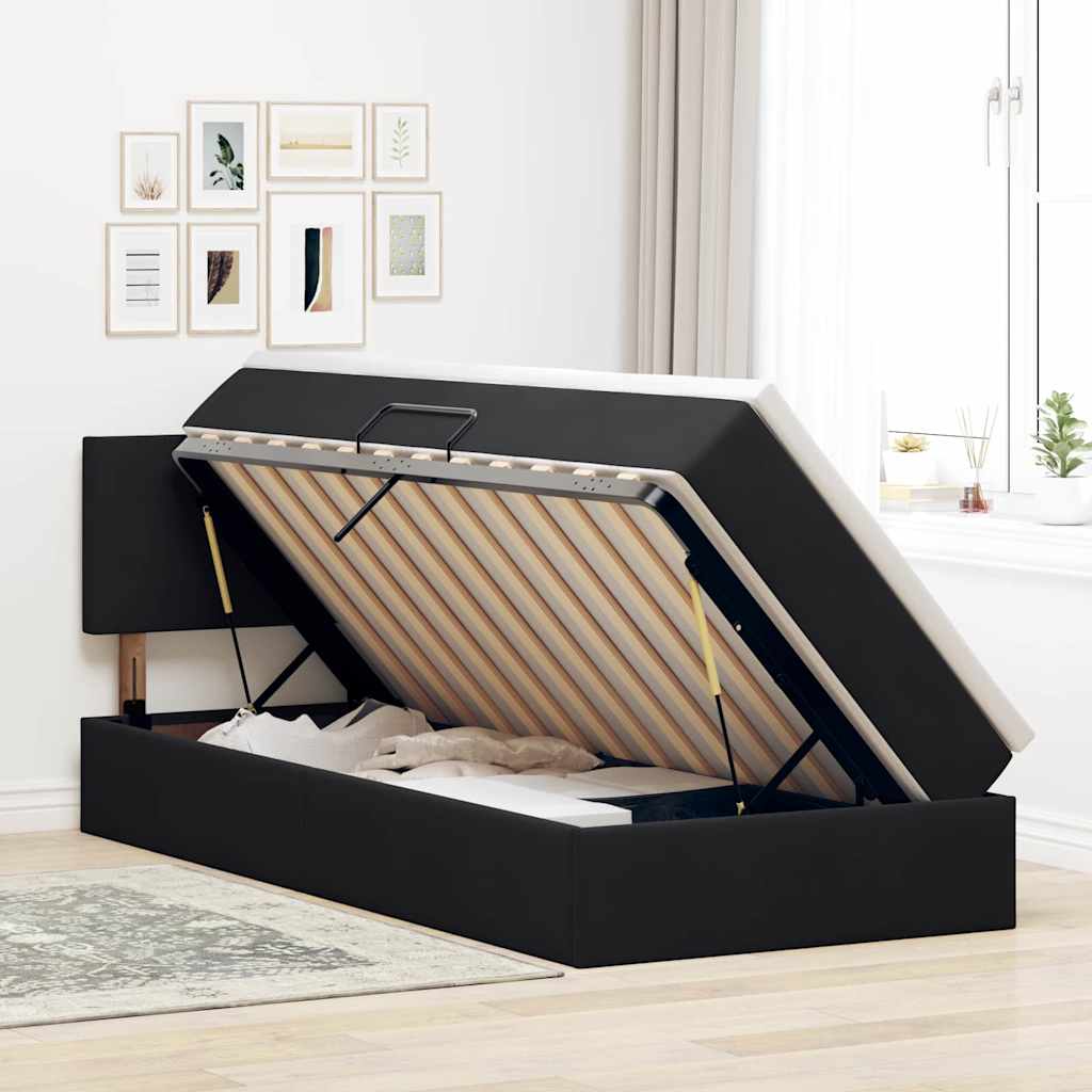 LED-Speicherbett mit Matratze Schwarz 100 x 200 cm Samt