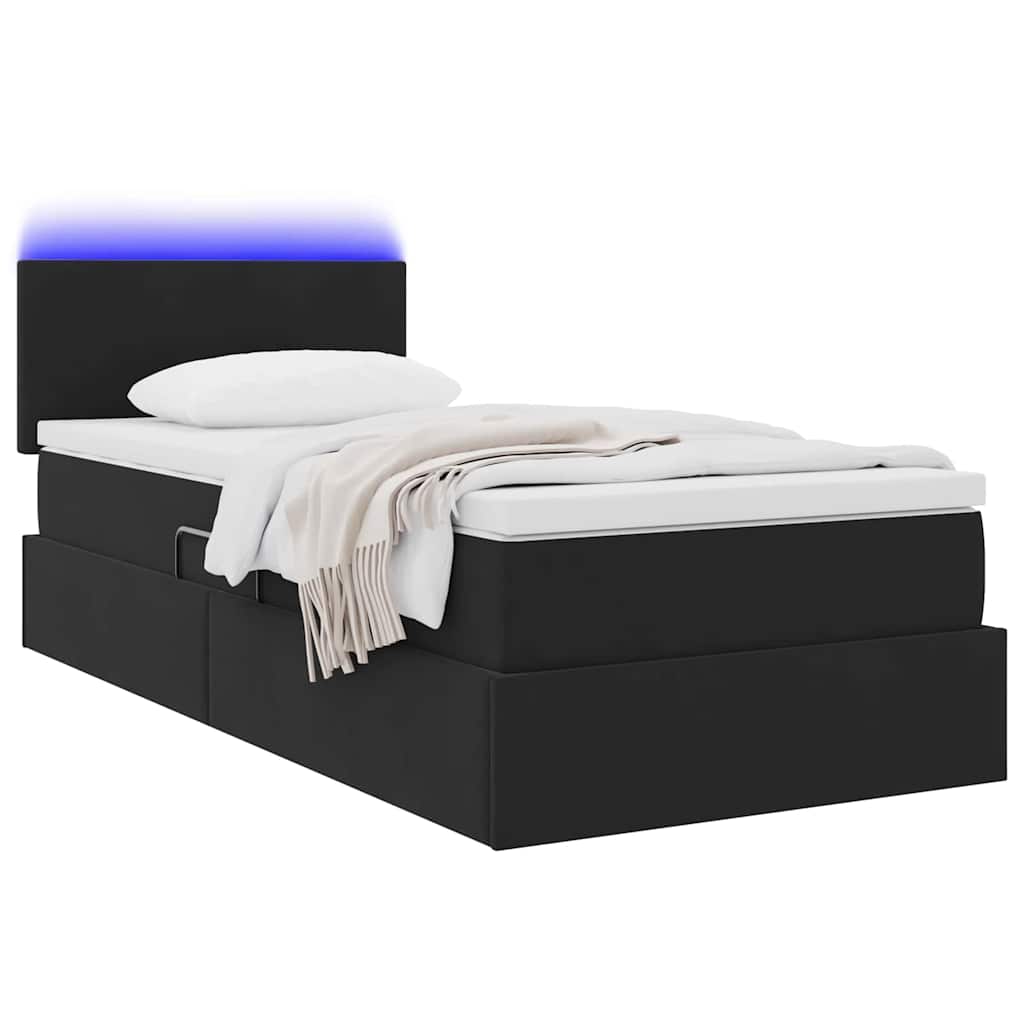 LED-Speicherbett mit Matratze Schwarz 100 x 200 cm Samt
