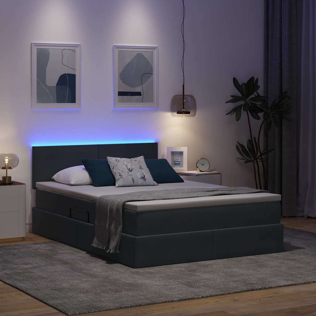 LED-Speicherbett mit Matratze Dunkelgrau 140 x 200 cm Samt