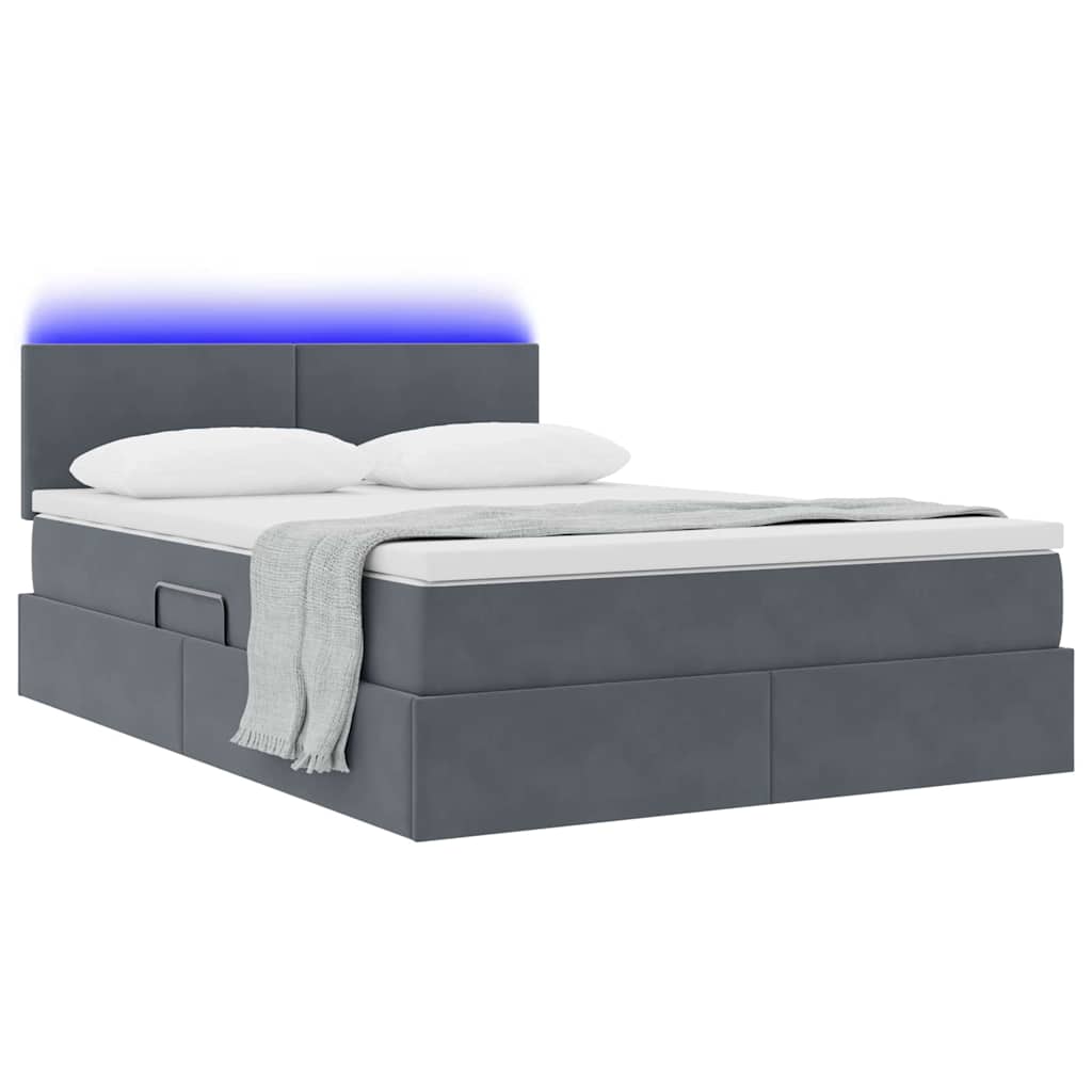 LED-Speicherbett mit Matratze Dunkelgrau 140 x 200 cm Samt