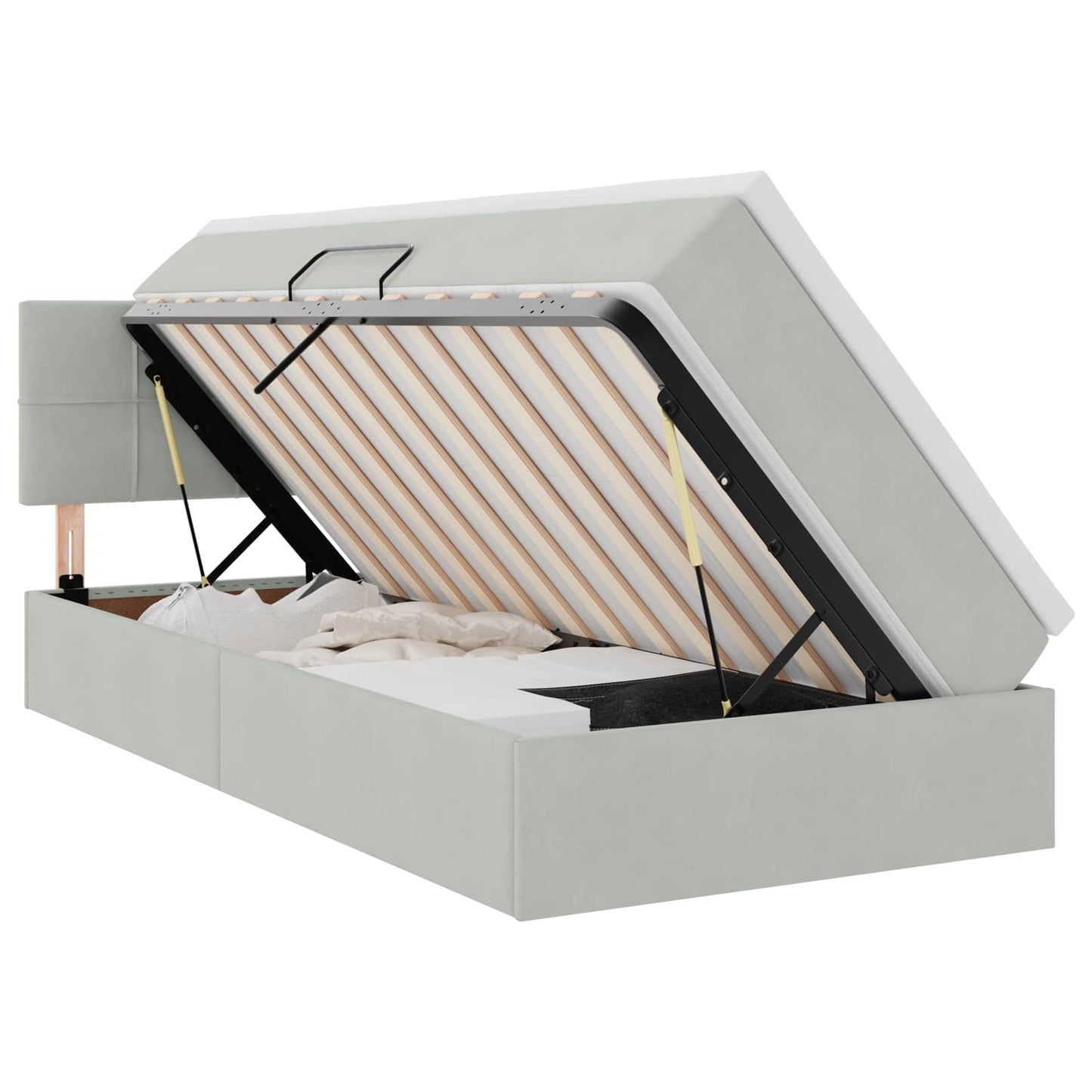 LED-Speicherbett mit Matratze Hellgrau 90 x 200 cm Samt