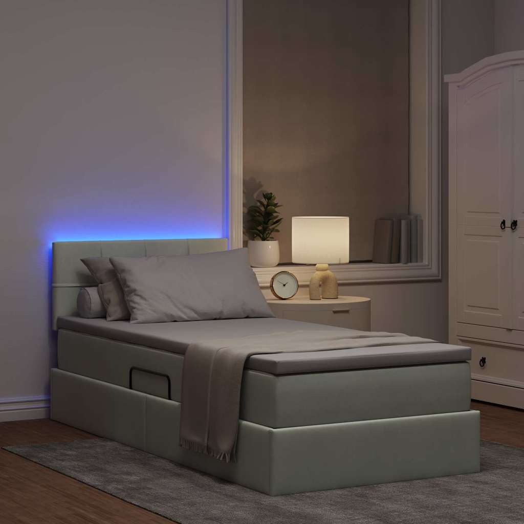 LED-Speicherbett mit Matratze Hellgrau 100 x 200 cm Samt