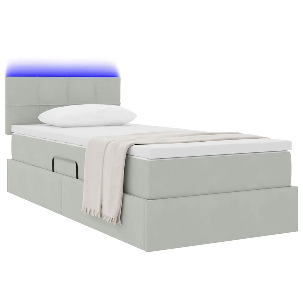 LED-Speicherbett mit Matratze Hellgrau 100 x 200 cm Samt