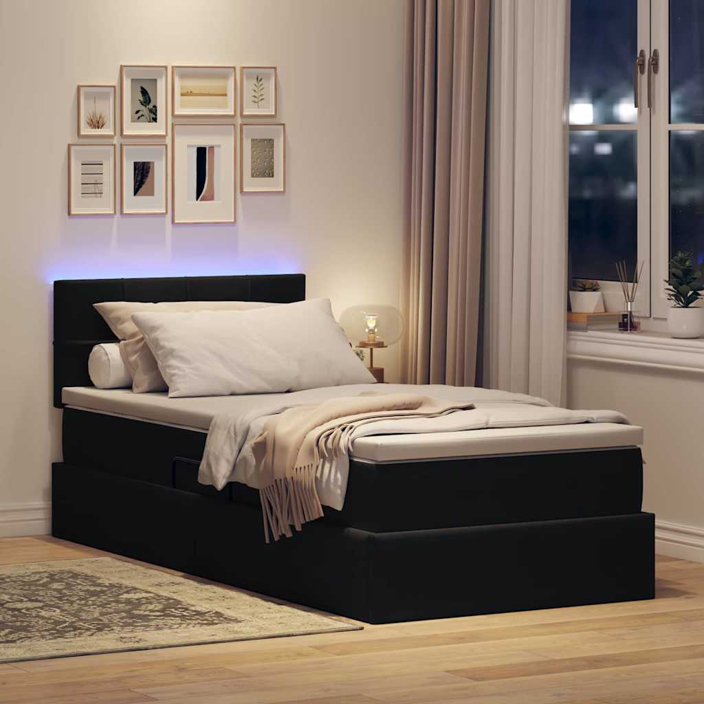 LED-Speicherbett mit Matratze Schwarz 100 x 200 cm Samt