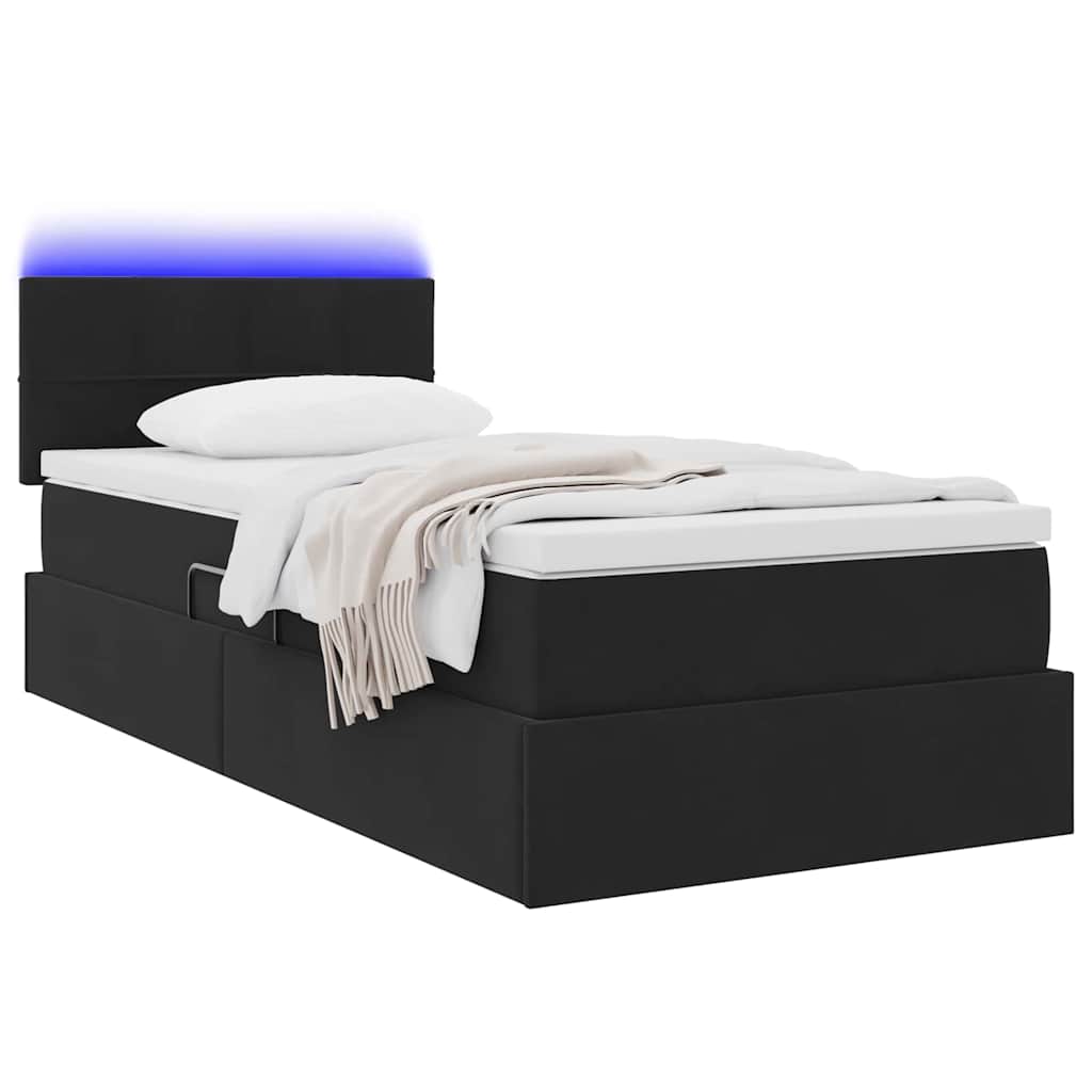 LED-Speicherbett mit Matratze Schwarz 100 x 200 cm Samt