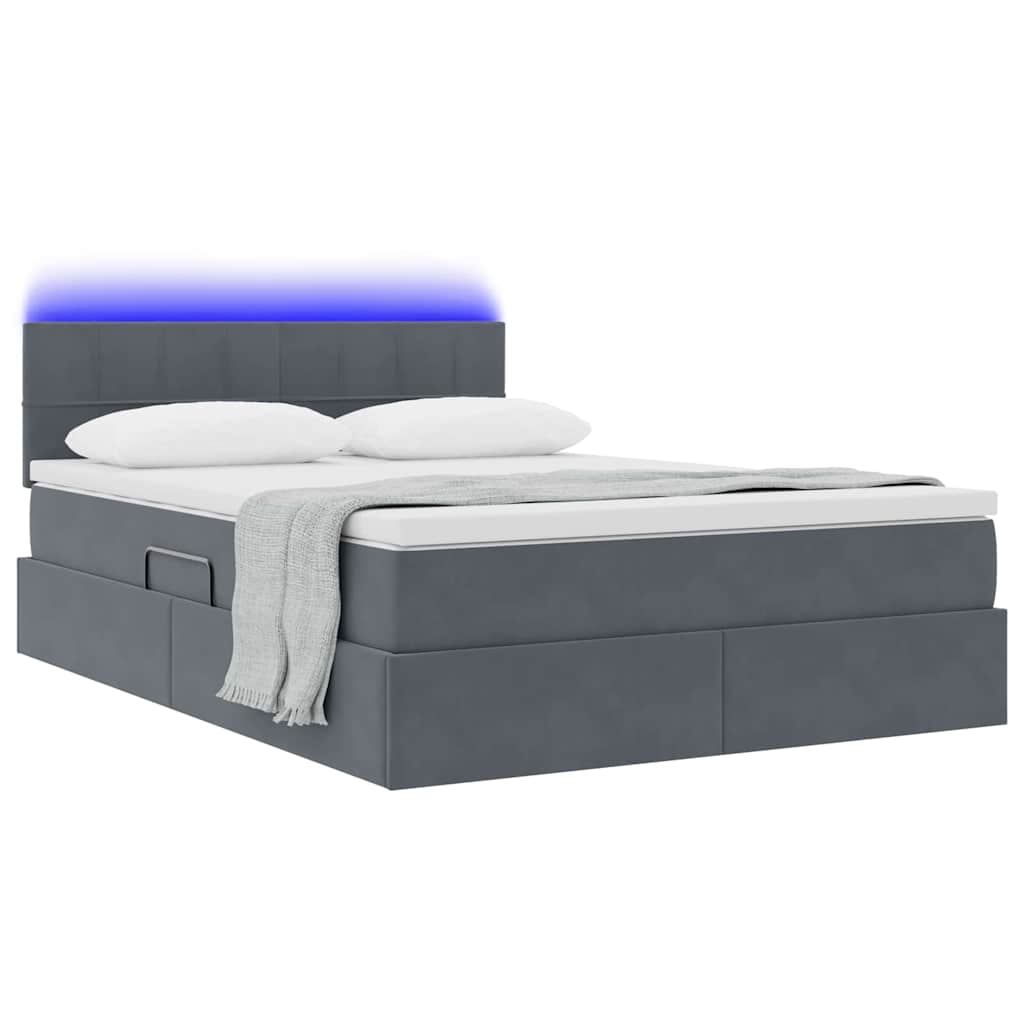 LED-Speicherbett mit Matratze Dunkelgrau 140 x 200 cm Samt