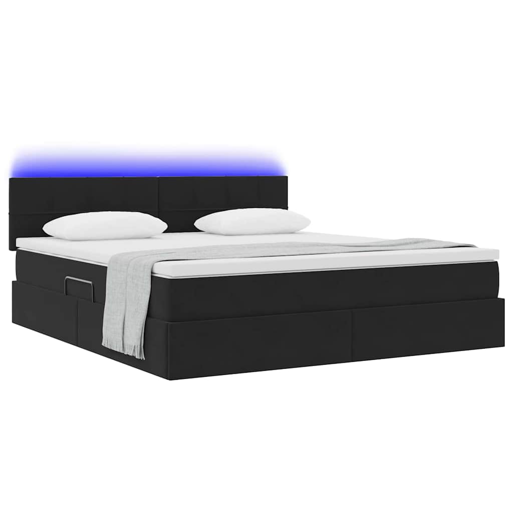 LED-Speicherbett mit Matratze Schwarz 160 x 200 cm Samt