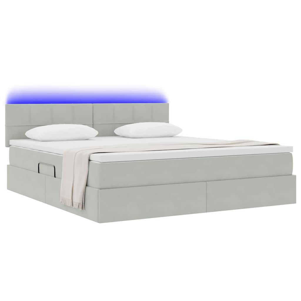 LED-Speicherbett mit Matratze Hellgrau 180 x 200 cm Samt
