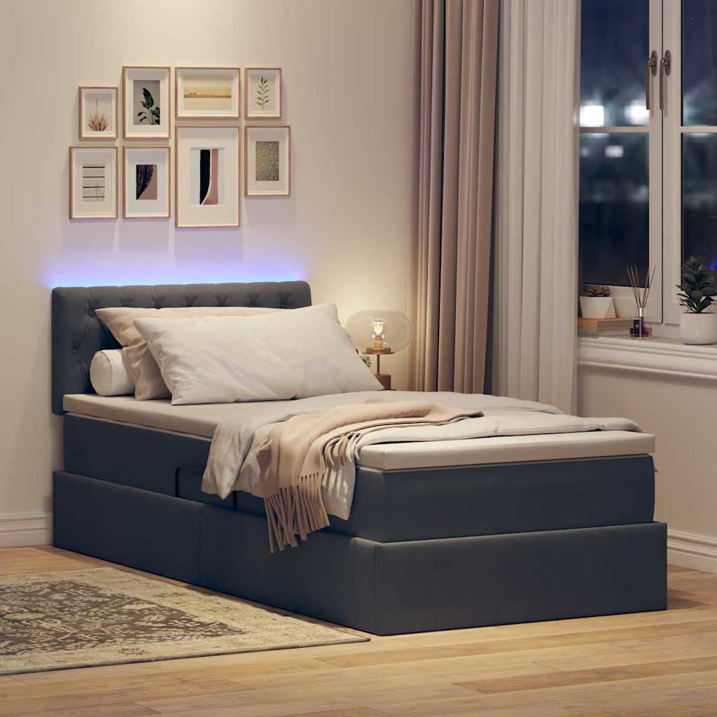 LED-Speicherbett mit Matratze Dunkelgrau 90 x 200 cm Samt