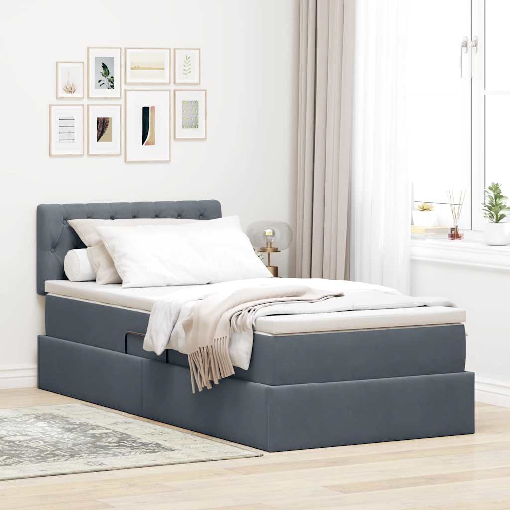 LED-Speicherbett mit Matratze Dunkelgrau 90 x 200 cm Samt