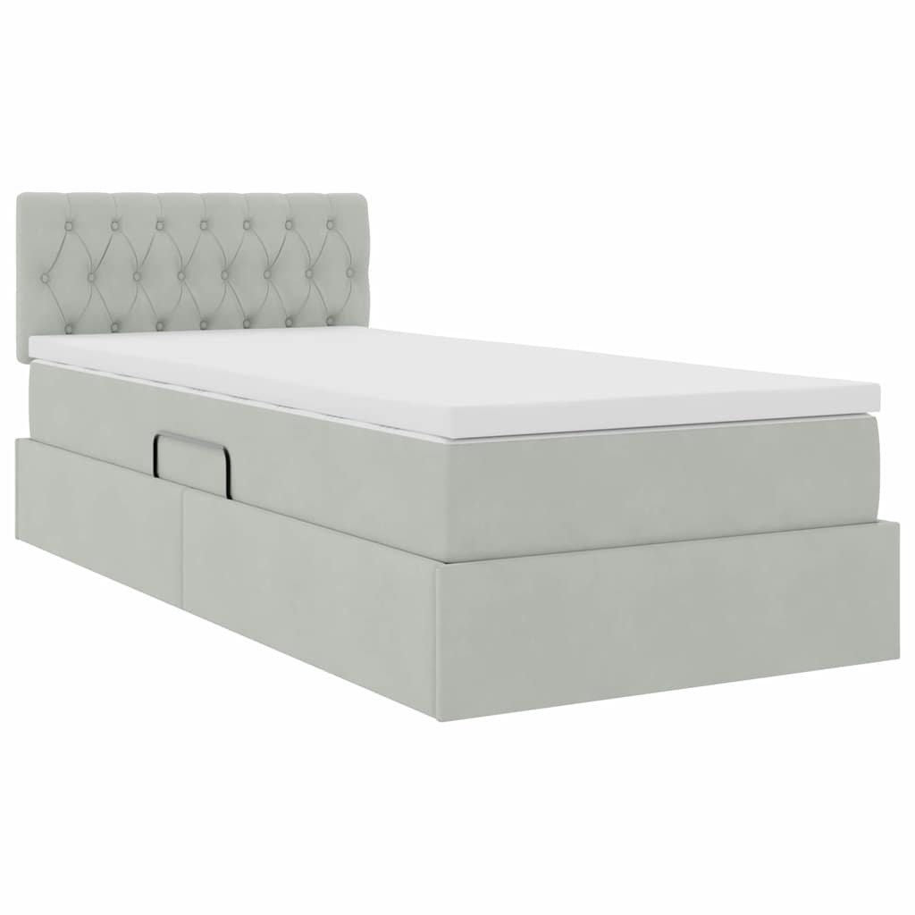 LED-Speicherbett mit Matratze Hellgrau 100 x 200 cm Samt