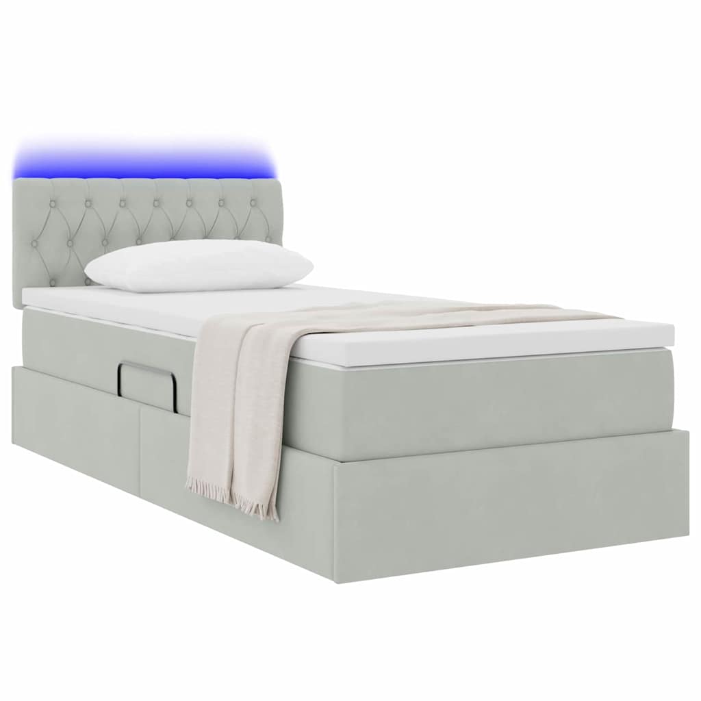 LED-Speicherbett mit Matratze Hellgrau 100 x 200 cm Samt