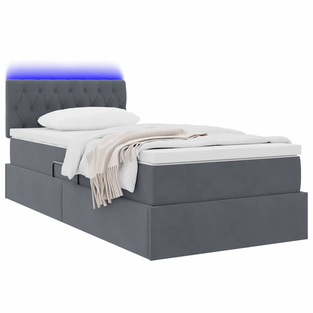 LED-Speicherbett mit Matratze Dunkelgrau 100 x 200 cm Samt