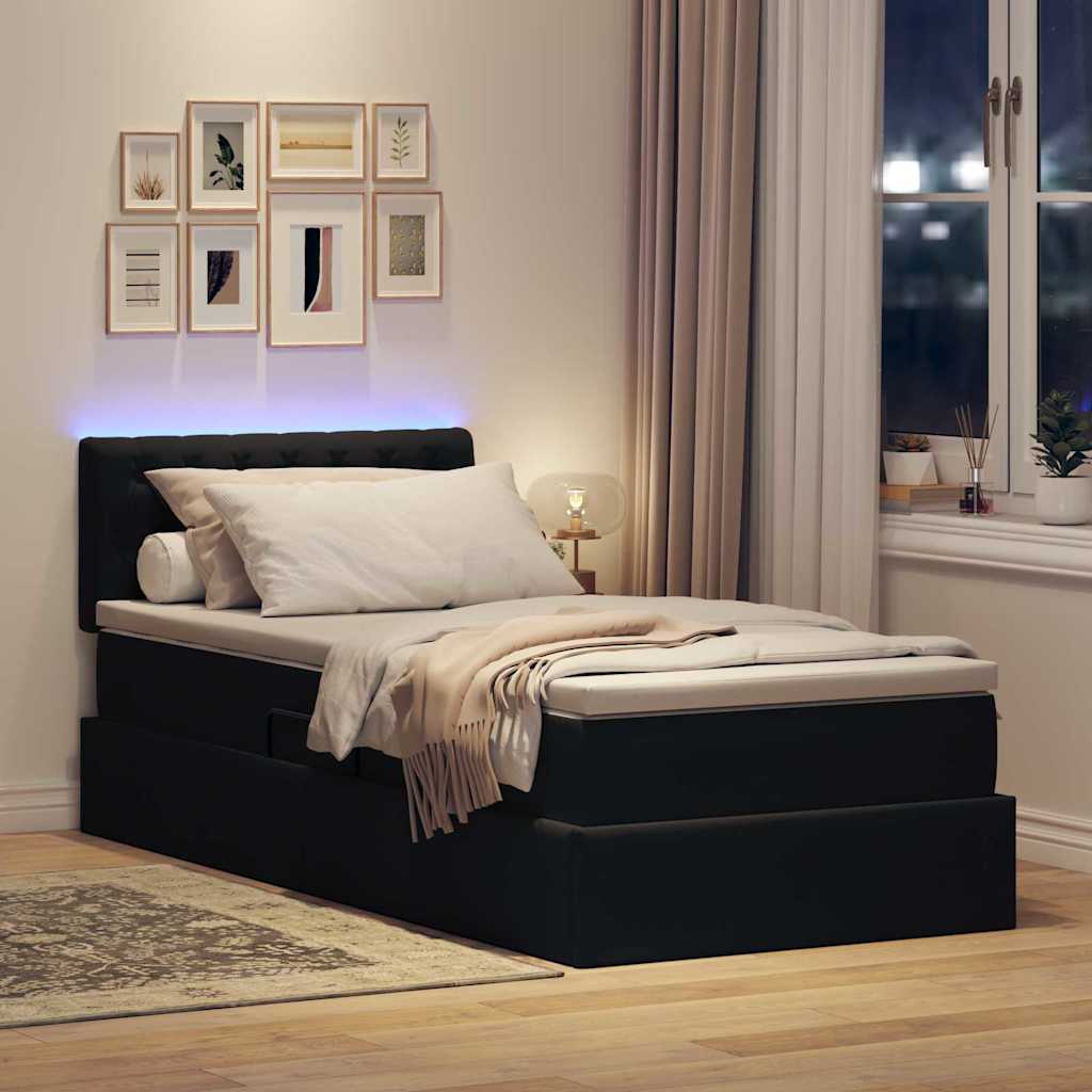 LED-Speicherbett mit Matratze Schwarz 100 x 200 cm Samt