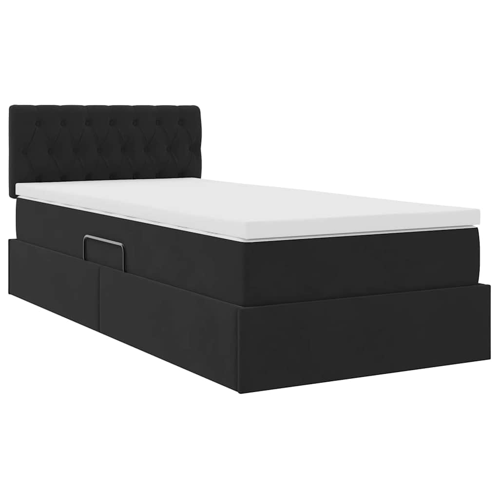 LED-Speicherbett mit Matratze Schwarz 100 x 200 cm Samt